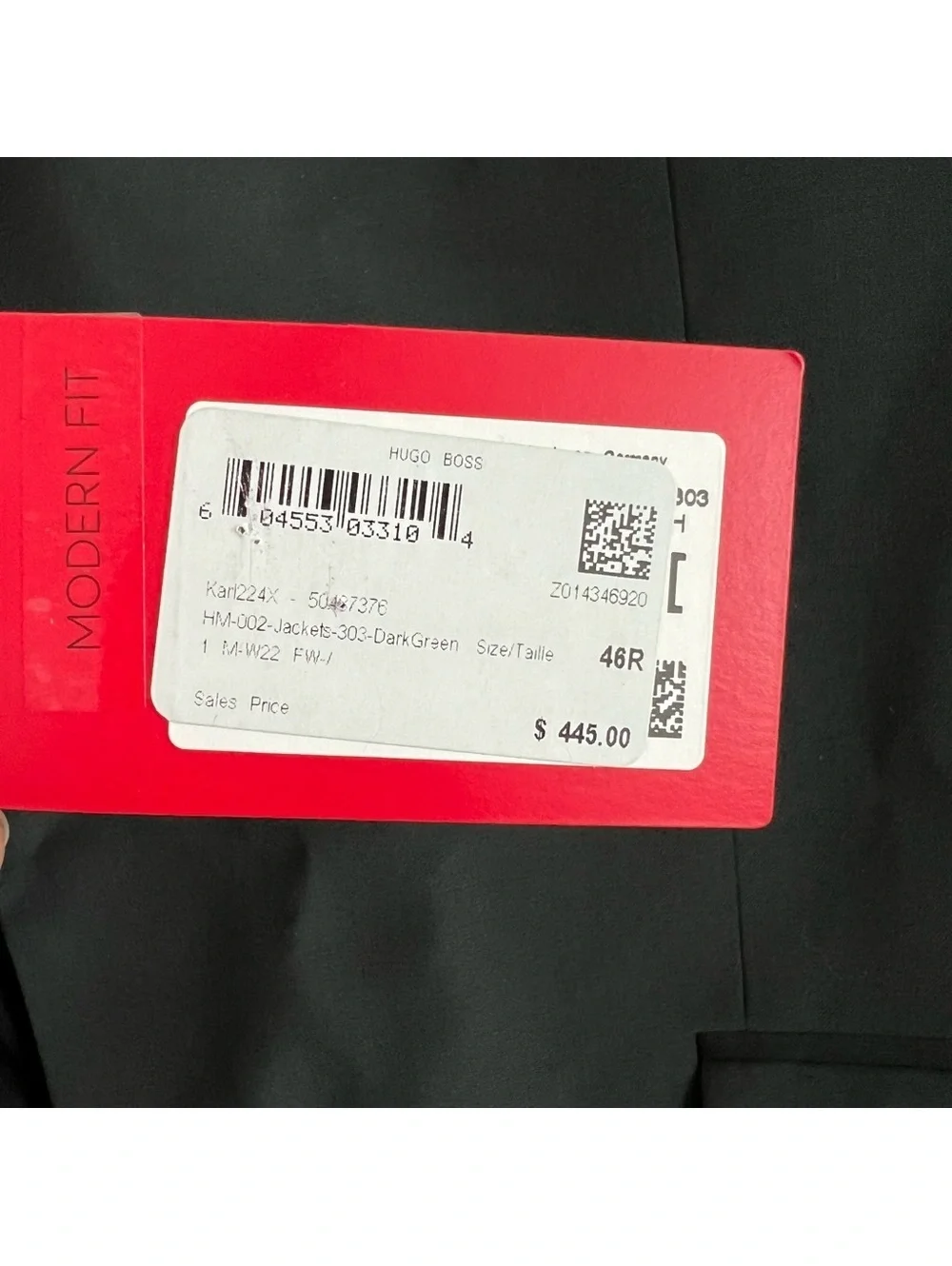 NWT Hugo by Hugo Boss Modern-Fit Super Flex Suit Jacket, Size 46R Retail $445